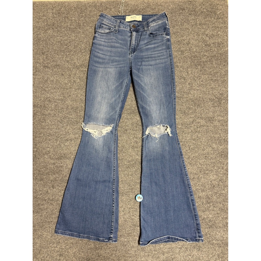Hollister Womens Blue High Rise Distressed Flare Denim Jeans 5-Pocket size 28